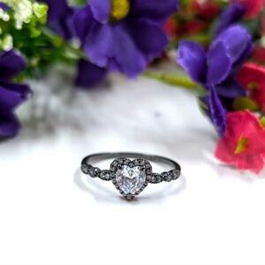 Cute Heart Shaped Genuine Crystal 925 Silver Plated Ring Size 10
